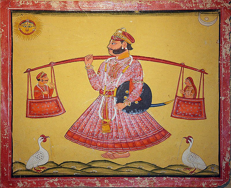 Raghogarh Style Painting of 'Sharavan Kumar'